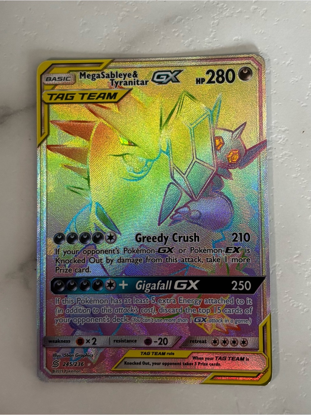 Pokemon Mega Sableye & Tyranitar GX Holographic Gold Rainbow Card
